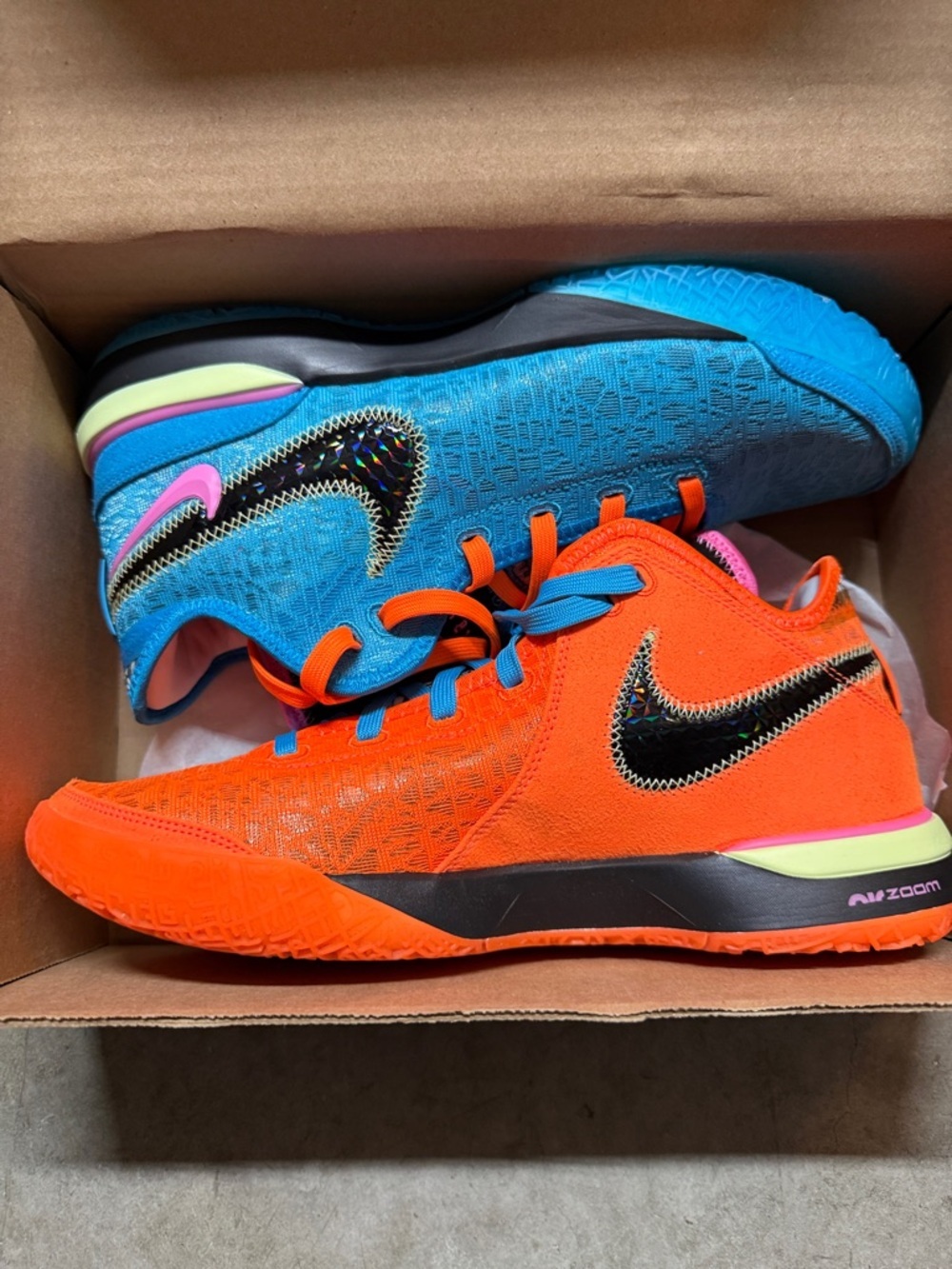 Nike LeBrons Men’s Bright Orange and Cyan Low-Top Sneakers - Picture 1 of 5